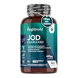 Jod Tabletten - 400µg pro Tablette - Unterstützt Schilddrüsenfunktion, Haut & Stoffwechsel - 365 Kaliumjodid Tabletten - 1 Jahresvorrat - Alternative zu Kelp Jodid Tropfen - Veganes Iodine WeightW