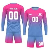 Generisch Personalisiert Langarm Fußball Trikots mit Namen Nummern Team Logo für Kinder/Erwachsener, Fussball Trikot Shorts Sets Jungen Herren Trainingsanzug
