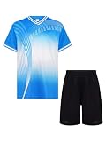 Yihuimin Trikot Jungen Anzug Kinder Jungen Fussball Trainingsanzug Fussball Jersey Fussballtrikot Set Laufanzug Sportbekleidung Spielplatz Ein Hellblau 158-164
