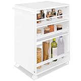 bomoe Nischenwagen Servierwagen auf Rollen mit 3 verstellbaren Ebenen & FSC® Holz Küchenwagen mit Arbeitsplatte – freistehender Universal Rollwagen Küche Bad Büro 50x38x79 cm Weiß Beng