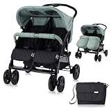 Lorelli Zwillingskinderwagen Twin, Zwillingsbuggy klappbar für 2 Kinder, leicht, kompakter Zwillingswagen, Geschwister Kinderwagen mit Einhand-Klappsystem, hellgrü