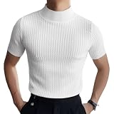 Cutted Shirts Herren, b Ware rückläufer, Stehkragen Shirt Herren Kurzarm Rollkragen Hemd Casual Einfarbig Sport Rollkragenshirt Muskelshirts Lässig Slim Fit Basic Tops F