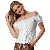 dressforfun 900622 Trachtenbluse mit Carmen Ausschnitt, Knopfleiste und Schnürung am Rücken, Kurzarm, weiß - Diverse Größen - (XL | Nr. 303128)