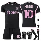 Fußballtrikot für Kinder,Trikot Heim-Auswärtstrikot mit Knieschützer und Schlüsselanhänger,Fußball Shorts Socken für Kinder 40-50kg,150-160cm (DE/NL/SE/PL, Numerisch, 140, 152, Regular, Schwarz)
