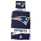 New England Patriots NFL Bettwäsche Set ** Raw ** Baumwolle, Reißverschluss, 135x200 cm Bettdeckenbezug und 80x80 cm Kissenbezug