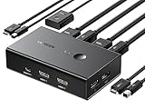 UGREEN HDMI 2.0 KVM Switch 2 PC 1 Monitor USB Switch 2 PC 4K@60Hz HDMI Switch mit Desktop Steuerung für 2 PC Share 1 HDMI Monitor und 4 USB Anschlüsse für Tastatur, Maus, Drucker, Webcam, USB Mic usw