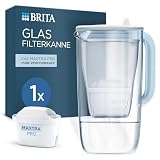 BRITA Wasserfilter Kanne Glas hellblau (2,5l) inkl. 1 MAXTRA PRO Pure Performance Kartusche – Premium Kanne aus Glas mit Smart Light LED & Klappdeckel – filtert Verunreinigungen, Kalk, M