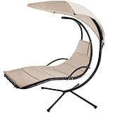 tectake® Hängeliege mit Gestell, Schwebeliege, Schwingliege mit Sonnendach, Schaukelliege, Hängesessel inkl. Tasche, Polsterauflage mit Kopfkissen, für Garten, Terrasse und Balkon - beig
