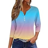 Generisch Tshirt 3/4 Arm Damen Damen Oberteile Moderne Bluse 3/4 Arm Damen Damen Crewneck Kurzarm Tunika Tops Bluse Hellblau Damen Mehrfarbig L