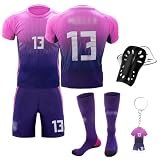 Fußballtrikot für Kinder, Nr.8/Nr.10/Nr.13 Fußball Trikot Sets für Kinder, Herren Jungen Fussball Jersey Football Trikots Set mit Knieschützer und Schlüsselanhänger, Fußball Trikot S