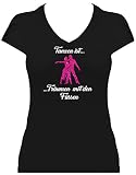 Elegantes Shirt Damen GLITZERDRUCK Tanzen ist Träumen mit den Füßen mit Tanzpaar Tango. Shirt schwarz. Gr. M