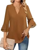 Onsoyours Damen Falten Kurzarm Tunika Batwing Rundkragen Bluse Tops Lose Spitze Sommerbluse Elegant Basic Tshirt 02 Braun M