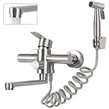 Wasserhahn Küche Wandmontage, Wandarmatur Küche mit Spritzpistole, 360° Drehbare Küchenarmatur Wandmontage, Drehrohr 23cm, Edelstahl Gebü