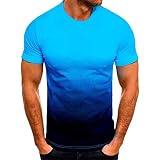 T-Shirts für Herren Sommer Kurzarm Basic Herren Tshirt Casual Rundhals Tee Shirts 3D Druck Gradient Oberteile Leicht Baumwolle Männer T Shirt Regular Fit Tops Lightning Deals Blau 3XL
