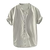 Sunfashion Hemd Herren Weiß Leinenhemd Herren Sommer Weisse Hemden Hemd Kurzarm Herren Leinen Set Herren Sommer Men'S T-Shirts Freizeithemden Für Herren Leinenhemd Herren Hemd Kurzarm,Somm(Grey, XXXL)