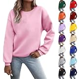 Langarmshirt Pullover Damen Sweatshirt Damen Ohne Kapuze Farbblock Pulli Leichte Oberteile Locker Streetwear Lässig für Leggings Große Größe Longsleeve Damen schwarz(RD2,S)