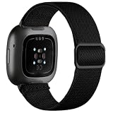 Msksjer Elastisches Armbänder Kompatibel mit Fitbit Versa 3/Versa 4/Fitbit Sense/Sense 2 Armband für Damen Herren, Atmungsaktive Stretchy Sport Loop Armband für Fitbit Versa 3/Versa 4, Schw