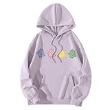 HOOUDO Sweatshirt Damen Mit Kapuze und Rundhalsausschnitt, lässig, langärmlig Grauer Pullover Damen (Purple, S)
