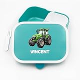 Brotdose Traktor für Mepal - Jausenbox Kinder Traktor - Lunchbox Kinder mit Trennwand Name, Kindergarten, Schule - Alles für den Schulanfang - Personalisierte Brotdose - Brotdose mit N