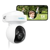 Reolink 5MP PTZ Überwachungskamera Aussen,3X Optischer Zoom, 2,4/5GHz WLAN Kamera Outdoor mit Personen-/Fahrzeugerkennung, Automatischer Verfolgung, Vollfarb-Nachtsicht, 2-Wege-Audio, E1 O