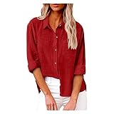 HSUAYEUD Damen Leinen Shirt,Schlauch Oberteil Pullover Teenager Mädchen Hoodie Damen Hemd Shirt Mit Fledermausärmeln Sweatshirts Für Damen Jeanshemd Damen(Rot,M)
