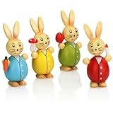 com-four® 4X Deko-Osterhase aus Holz - 8cm - Aufsteller zum Frühling und zur Osterdekoration - Holz-Hase in bunten Farben - Holzfiguren für Ostern (4X Hase bunt)