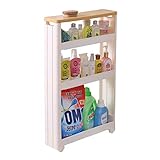 Badregale, Duschecke Ultradünner Slipout Kitchen Trolley Storage Rack Organizer Mobiler Wandschrank Turm 3 Runden, Badezimmerregale, WVFHVISL