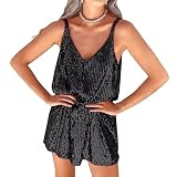 Damen-Partykleid, Paillettenkleid für Damen, glitzerndes 70er-Jahre-Kleid, V-Ausschnitt, ärmellos, lockere Passform, Partykleider, Schwarz , XXL