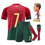 URAISEUS #7 Fußballtrikot für Jungen, Sportmannschaft, Trainingsuniform, Jungen und Mädchen, Jugend-Shirts und Shorts, Rot/Grün, 12-13 J