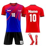 Generisch Fußball Trikot Shorts Socken Set Jungen, Fußball Trikot mit Namen Nummer und Team Logo Kinder, Personalisierte Fussball Trik