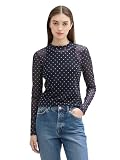 TOM TAILOR Denim Damen Longsleeve aus Mesh mit Print,35953 - black beige dot print, M