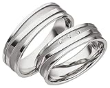 JC Trauringe 925er Sterling Silber Paar-Preis I Eheringe mit kostenfreier Gravur I Partnerringe 6mm breit inkl. Etui I Herren-Ring ohne & Damen-Ring mit Zirkonia-Steine I Größe 48 bis 72 I A16