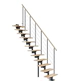 DOLLE Mittelholmtreppe - 11 Stufen - Geschosshöhe 228 – 300 cm - Geradelaufend - Stufen Buche, lackiert - Unterkonstruktion: Anthrazit (RAL 7016) - volle Stufen 70 cm - inkl. Geländer - Nebentrepp