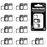 10 Sets Nano SIM Adapter Komplett Set, 4 in 1 Nano SIM Karten Adapter Set Simkarten Adapter SIM Karten Adapter mit SIM Auswurfstift, Kompatibel mit Smartphone, Handy und Tab