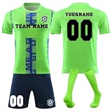 Generisch Fussball Trikot mit eigenem Namen Nummer und Logo für Kinder/Erwachsene, Personalisierte Fußball Trikot, Fußball Trikots Shorts und Socken Anzug Jungen/H