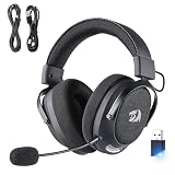 Redragon H858 3-Modus-Kabelloses Gaming-Headset, 7.1-Surround-Sound, 53-mm-Treiber, Ohrpolster aus Memory-Schaum, abnehmbares Mikrofon, Over-Ear-Kopfhörer funktioniert für Mobilgeräte, PC/PS5/XBOX/NS