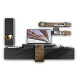 Stella Trading MEDIANA Wohnwand Komplett-Set in Haveleiche Cognac Optik, Graphit matt - Moderne Schrankwand für Ihr Wohnzimmer - 320 x 199 x 50 cm (B/H/T)