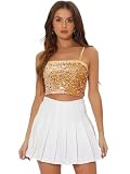 Allegra K Damen-Tanktop aus Samt, Spaghettiträger, Glitzer-Pailletten, Club-Party, bauchfreies Cami-Top, champagnerfarben / goldfarben, XS
