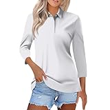SCBFDI Oberteile Damen Sommer, Damen Tops Und Blusen Reverskragen Einfarbig Golf-Polos Button Down Blusen Mit 3/4-Ärmeln Basic Baseball Tees, Bluse Tunik