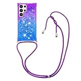Handykette für Xiaomi Redmi Note 10 Pro Max/Note 10 Pro, Glitzer Flüssig Treibsand Handyhülle mit Umhängeband, Schutzhülle mit Band (Lila Und Blau, For Xiaomi Redmi Note 10 Pro Max/Note 10 Pro)