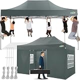 COBIZI Pavillon 3x4,5 Wasserdicht Stabil Winterfest mit 4 Seitenwand,Popup Faltpavillon Partyzelt,Faltbarer Sonnenschutz Gartenpavillon für Strand Hochzeit Camping mit Handtasche(3 mal 4,5m Grau)