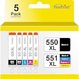 YouPrint PGI-550 CLI-551XXL Druckerpatronen Kompatibel für Canon 550 551 Patronen Multipack für Canon Pixma P7250, iP8750, iX6850, MG5450, MG5650, MG6350, MG6650, MG7100, MX725, MX925 5er Pack