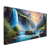 Mauspad XXL,900x400 mm, Wasserfall bei Sonnenuntergang Gaming Mauspad, Schreibtischunterlage Mousepad Vernähte Kanten Anti-Rutsch, für Gaming Zubehör Deko, Stabiler Halt auf Glatten Oberflächen Y-800