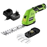 WORKPRO 12V Strauchschere Akku 2-in-1 Grün, handliche Grasschere mit 2 Messern, 2Ah Akku und Ladegerät, elektrische Heckenschere Rasentrimmer für Gartenarbeit, Schnittbreite 12,5cm, Schnittlänge 16