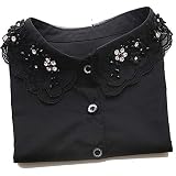 Metyou Einsteckkragen für Damen mit Spitze, Halbhemd, abnehmbar, falscher Kragen, Baumwolle, Choker-Krawatte, 01Schwarz, M Große Größ