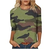 Ekiregaii Tops für Damen, Camouflage, 3/4-Ärmel, Rundhalsausschnitt, Camoufalge-Pullover, Damen-Sweatshirts, normale Passform, Baselayer, Tops, atmungsaktiv, weich, Herbst, Winter, Basic-Kleidung, 906