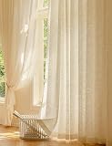 Beydodo Gardinen 2er Set mit Ösen 86x214CM, Vorhänge Halbtransparent Creme Jacquard mit Muster Blätter Französisch Schiebevorhänge Gardinen Lichtdurchlässig Wohnzimmer S