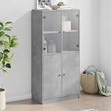 Tidyard Bücherregal Holzschrank Highboard Wohnzimmerschrank Büroschrank Aktenschrank Bücherschrank Schrank Aktenregal Standregal mit Türen Betongrau 68x37x142 cm Holzwerk