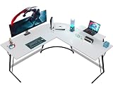 JUMMICO Gaming Tisch 130x130x75cm,Schreibtisch mit Monitorständer,Eckschreibtisch,Schreibtisch L Form,Gaming Schreibtisch L-förmiger,Groß Pc Ecktisch,Weiß