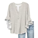 Generisch Damen Blusen 3/4-Ärmeln V-Ausschnitt Fließende Rüschenärmeln Halbknopf Hemd Sommer Italienische Blusen Beige L